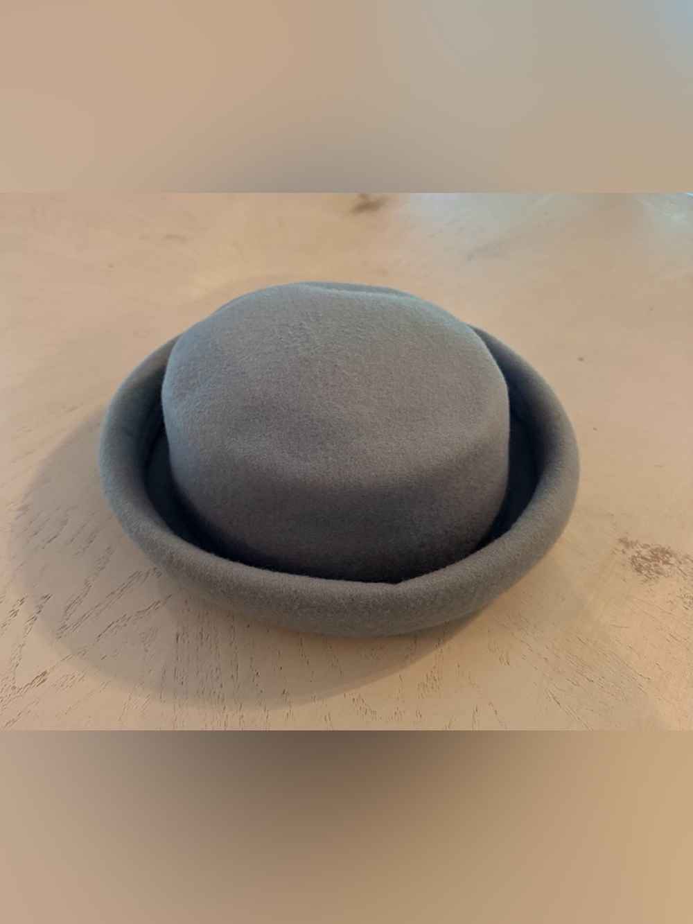 Lord & Taylor Rolled Brim Wool Felt Bowler Hat Light Blue-Gray Made in Italy